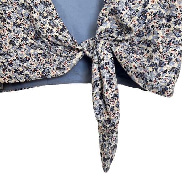 Abercrombie & Fitch Linen Blend Floral Tie Front Crop Blouse Size S - Picture 5 of 10
